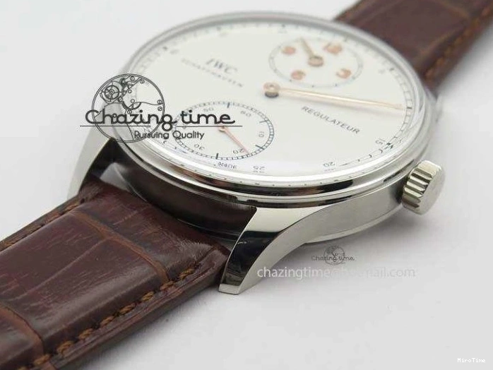 MIROTIME 0122 Sustainable Portuguese IW5444 SS White Dial RG Numbers On Brown Leather Strap A 7256